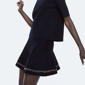Zara - knit, high-waisted skirt, gold chain detail